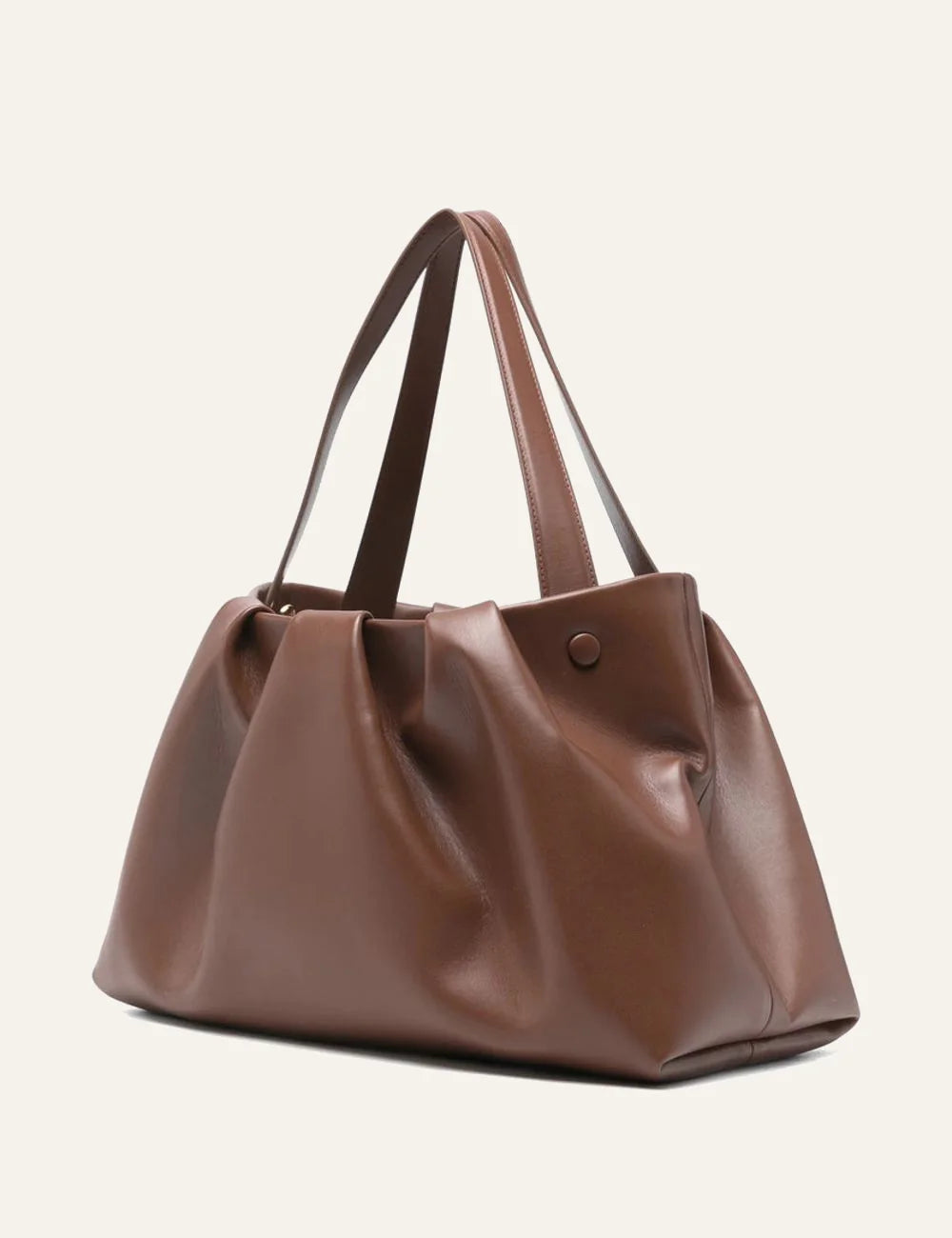 Themoirè soft tote bag brown angled side view