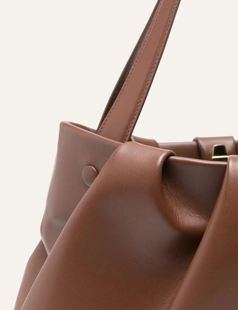 Themoirè soft tote bag brown angled side view detail