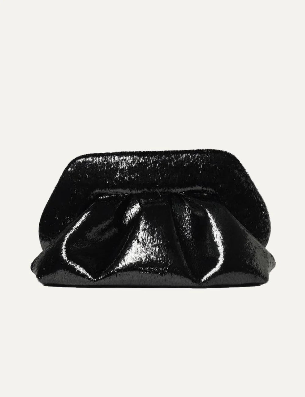 THEMOIRÈ women's black Lurex handbag with glossy finish, ruched silhouette, magnetic closure and detachable adjustable strap.