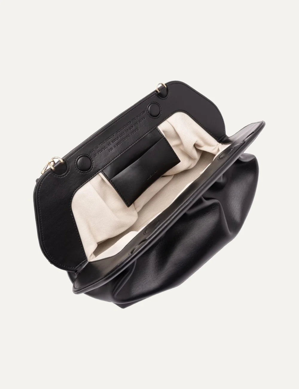 THEMOIRÈ women's black ruched clutch bag with smooth finish, magnetic closure, gold-tone hardware and detachable adjustable shoulder strap top