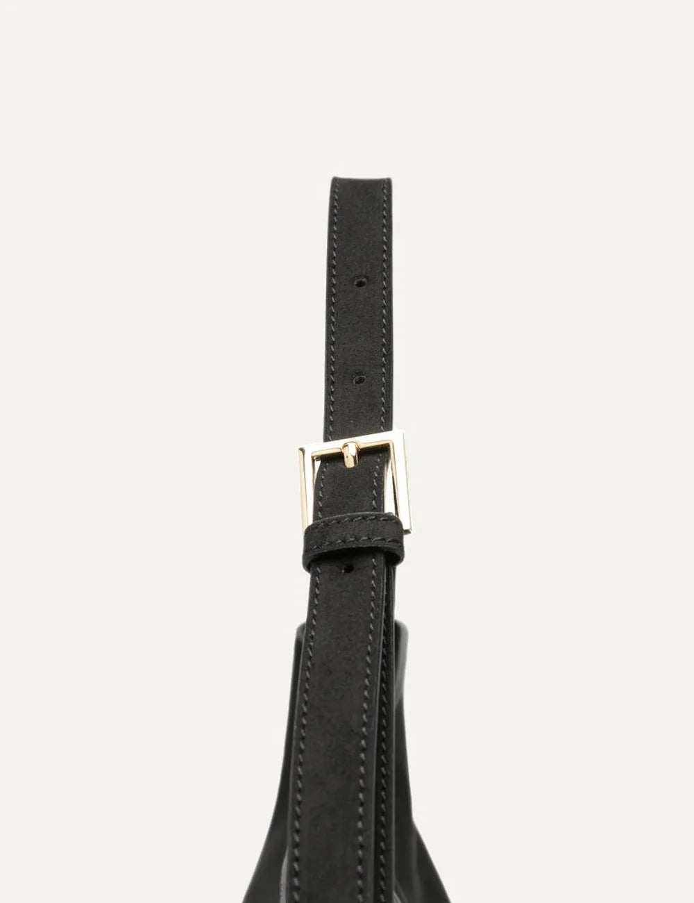 THEMOIRÈ women's black calf suede shoulder bag with slouchy silhouette, adjustable shoulder strap, gold-tone hardware and interior zip pocket detail