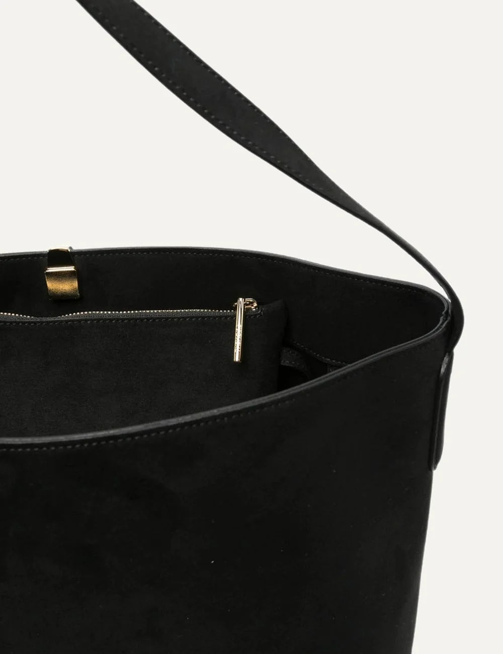 THEMOIRÈ women's black calf suede shoulder bag with slouchy silhouette, adjustable shoulder strap, gold-tone hardware and interior zip pocket top