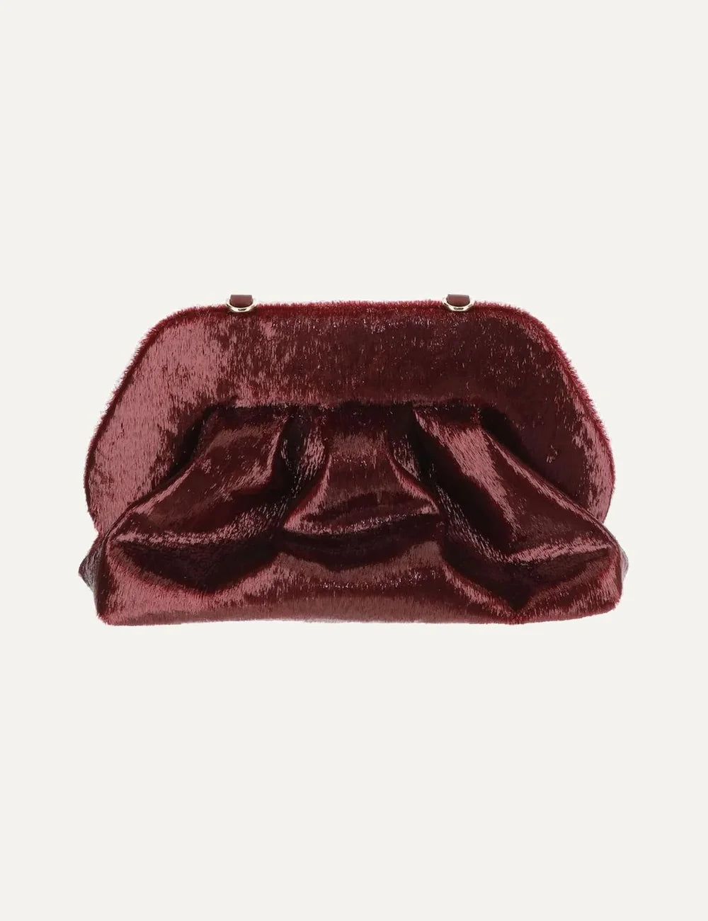 THEMOIRÈ women's burgundy Lurex clutch bag with shimmering finish, ruched silhouette and structured top back