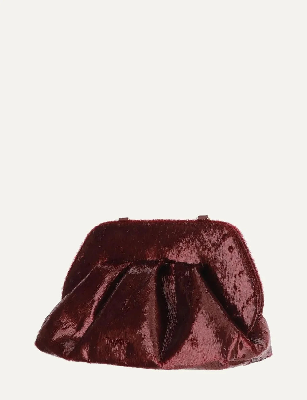 THEMOIRÈ women's burgundy Lurex clutch bag with shimmering finish, ruched silhouette and structured top side