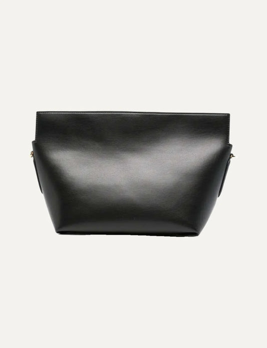THEMOIRÈ women's Zoe shoulder bag in smooth black calfskin leather with detachable adjustable strap, gold-tone hardware and top zip closure.