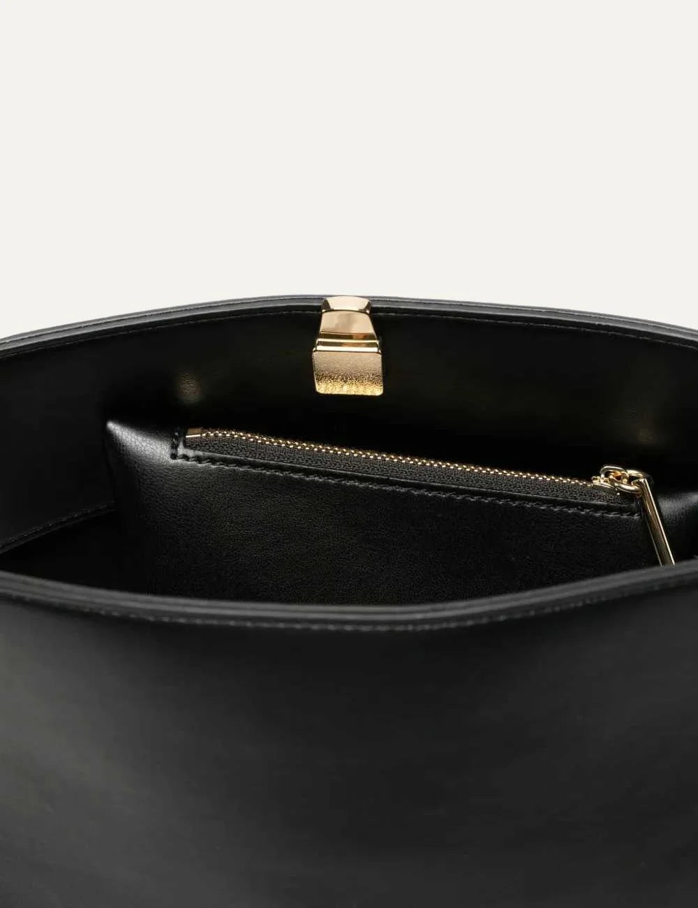 THEMOIRÈ women's Zoe shoulder bag in smooth black calfskin leather with detachable adjustable strap, gold-tone hardware and top zip closure top
