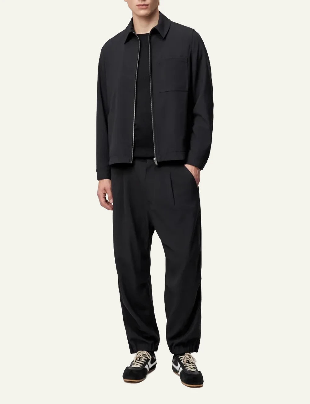 Men's DRYKORN Jerson Jacket in black twill with zip fastening and chest pocket full body