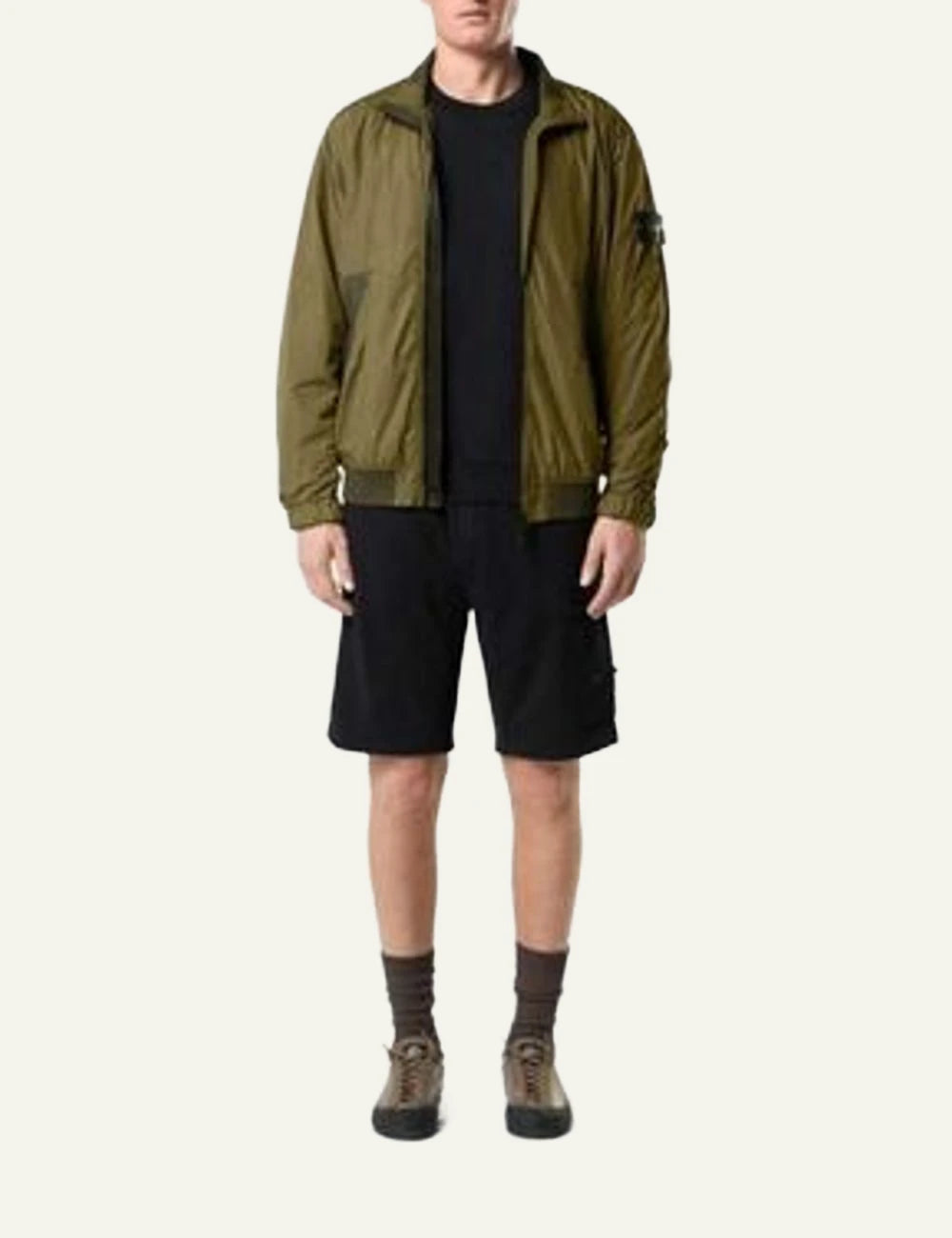 Stone Island jacket green front look model