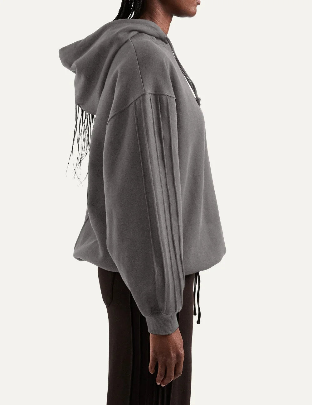Topshop women's charcoal grey oversized hoodie with drawstring hood, dropped shoulders and ribbed cuffs side