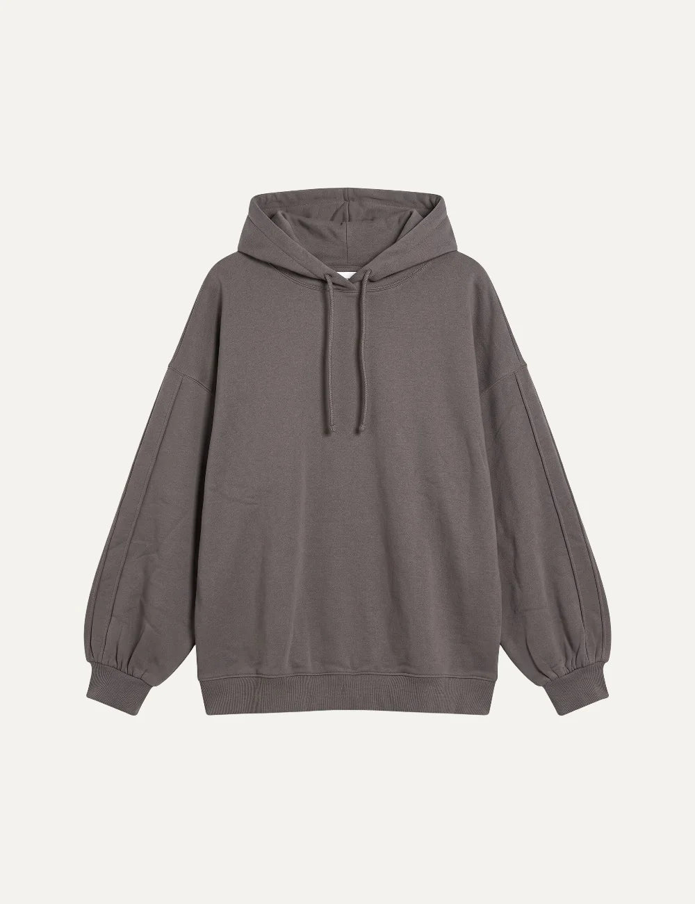 Topshop women's charcoal grey oversized hoodie with drawstring hood, dropped shoulders and ribbed cuffs.