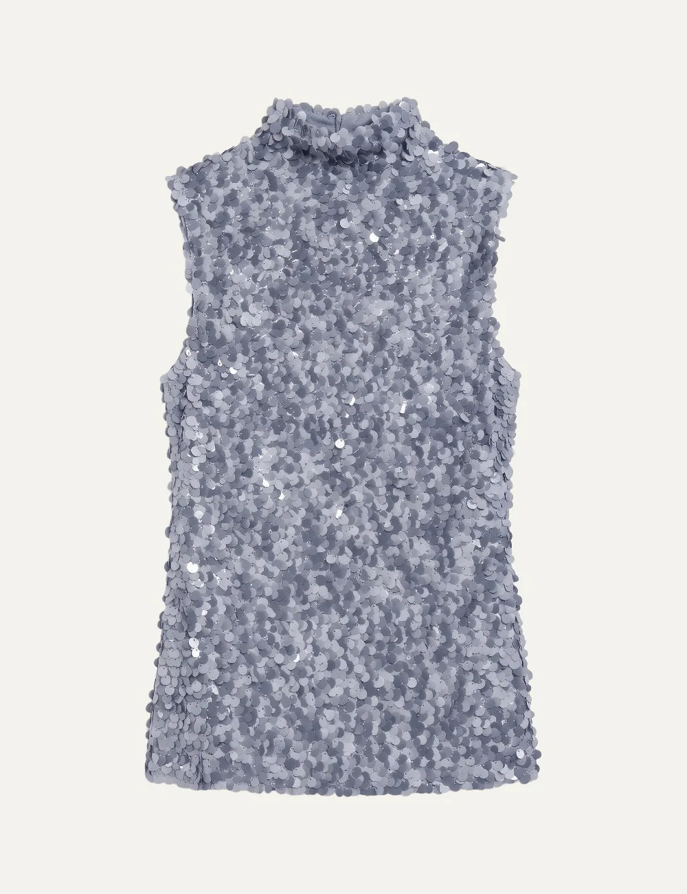 Topshop women's light blue sleeveless sequin tunic top with high neck and all-over round sequins.