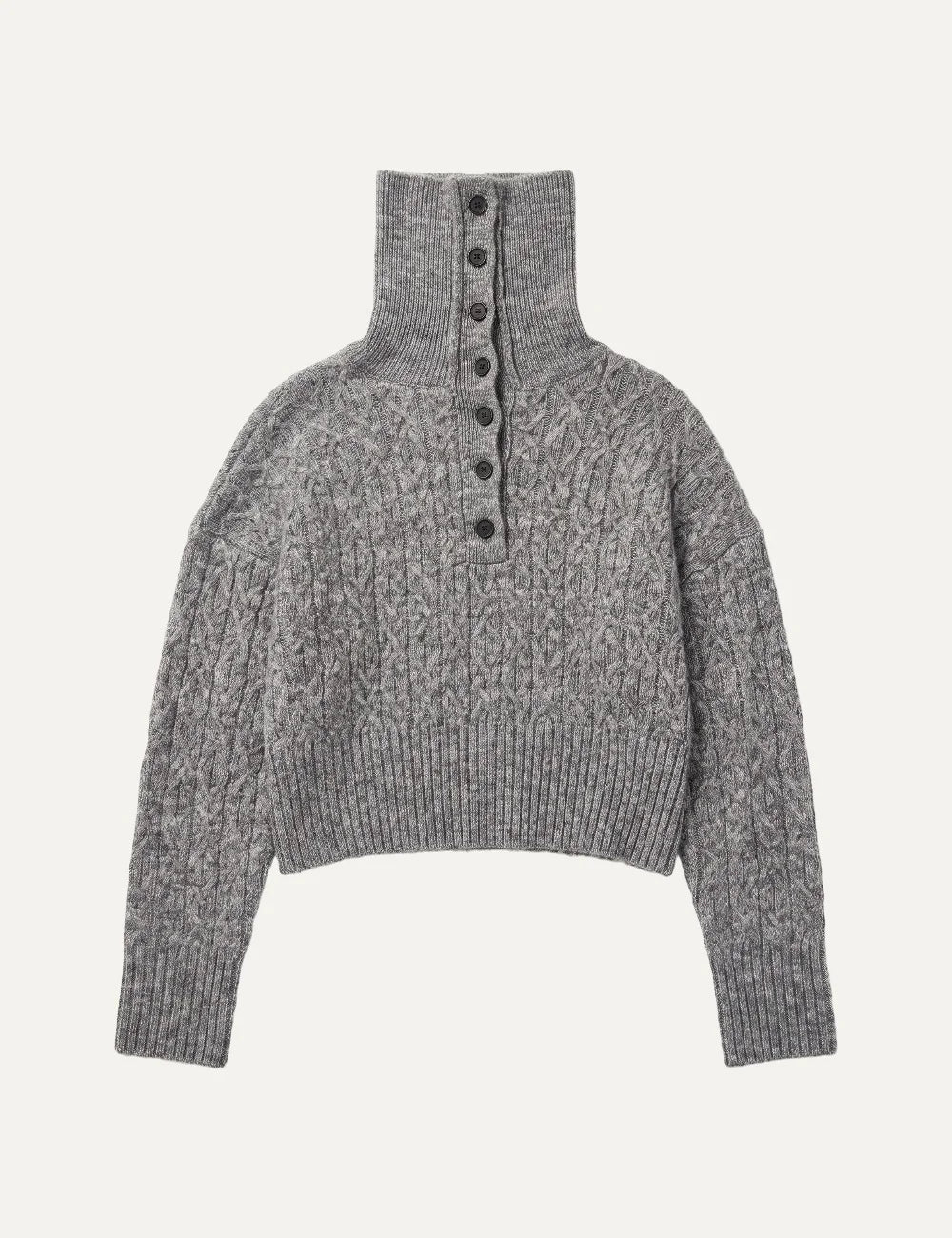 Topshop women's dark grey ribbed knit sweater with roll neck, dropped shoulders and oversized fit.