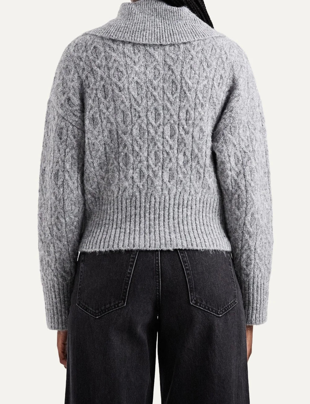 Topshop women's dark grey ribbed knit sweater with roll neck, dropped shoulders and oversized fit back
