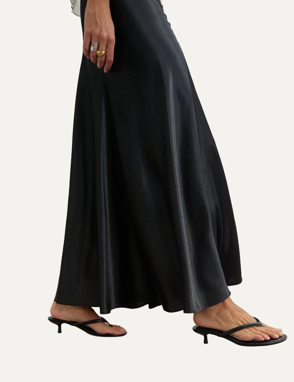 Topshop women's black satin midi skirt with diagonal seam details and flared hem side