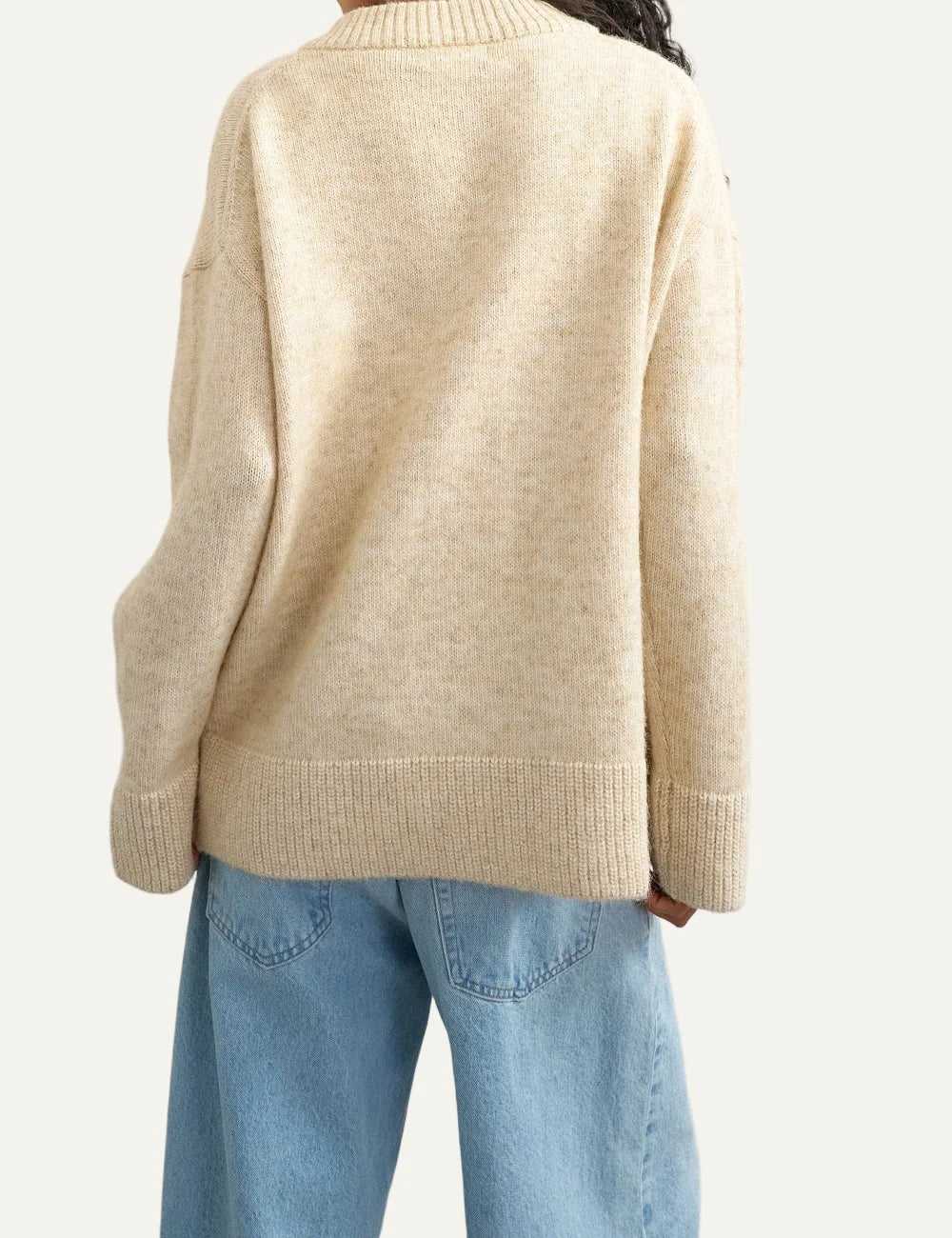 Topshop women's light beige knitted cardigan with V-neck, button fastening, front patch pockets and ribbed trims back