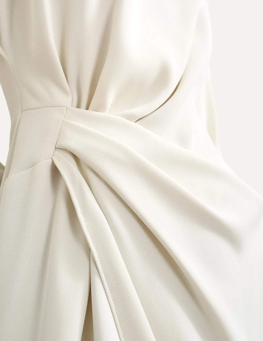 Topshop women's white mini dress with high neckline, long sleeves, draped waist and asymmetric wrap front detail