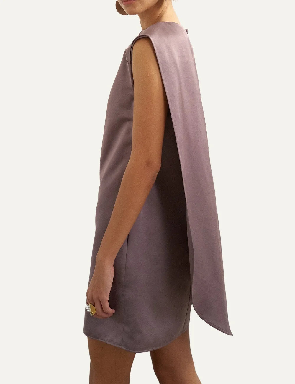 Topshop women's taupe satin mini dress with sleeveless design, cowl neckline and draped back side