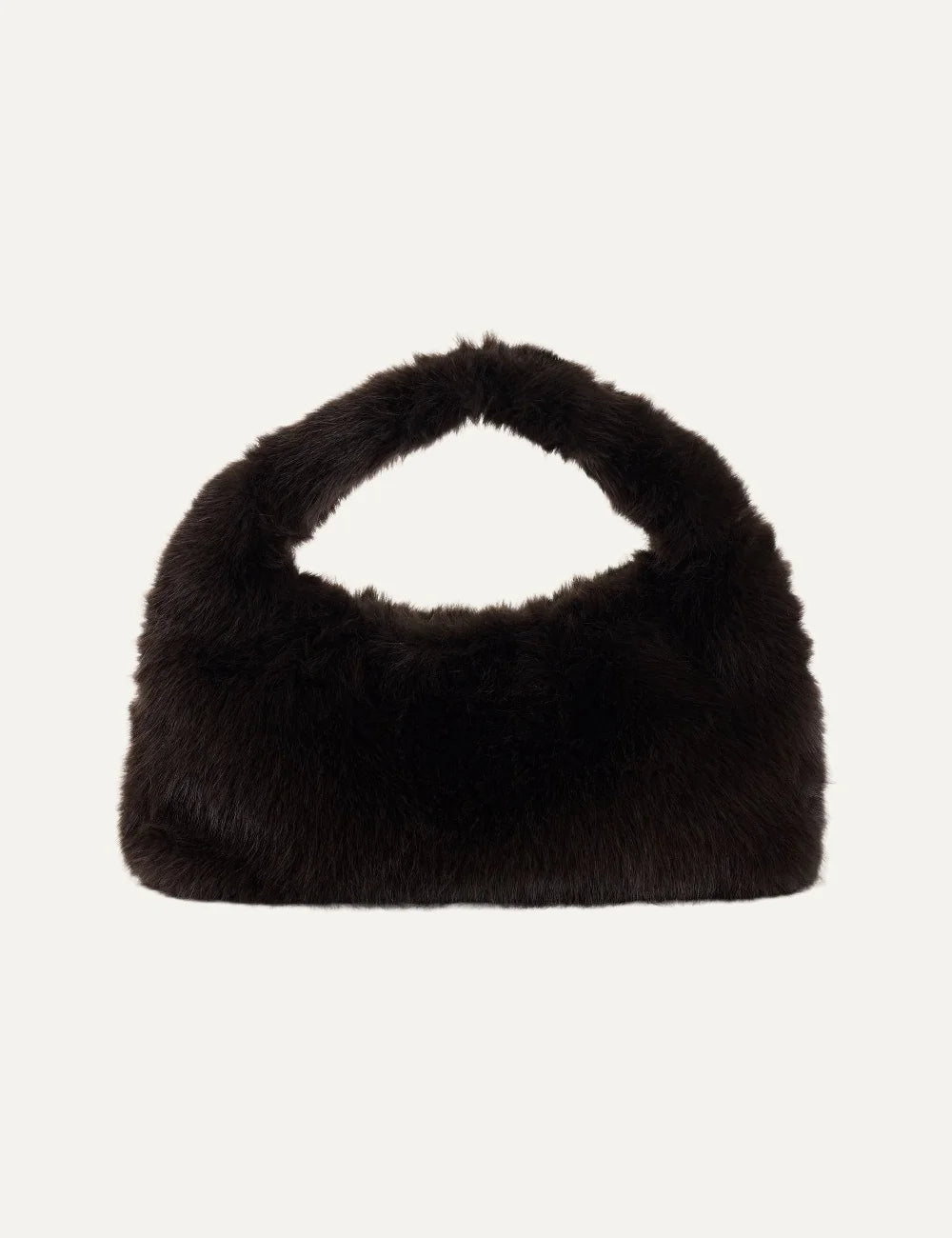 Topshop women's dark brown fluffy shoulder bag with curved silhouette and single integrated strap.