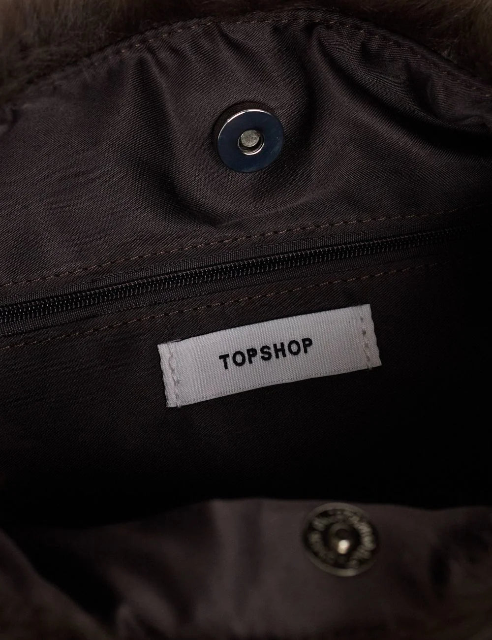 Topshop women's dark brown fluffy shoulder bag with curved silhouette and single integrated strap top