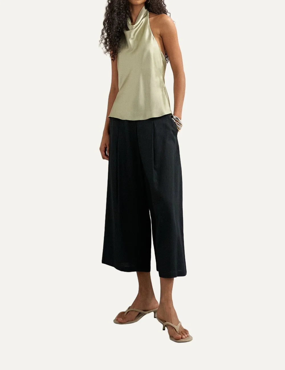 Topshop women's Deima green&nbsp;satin halterneck top with draped cowl neckline full body