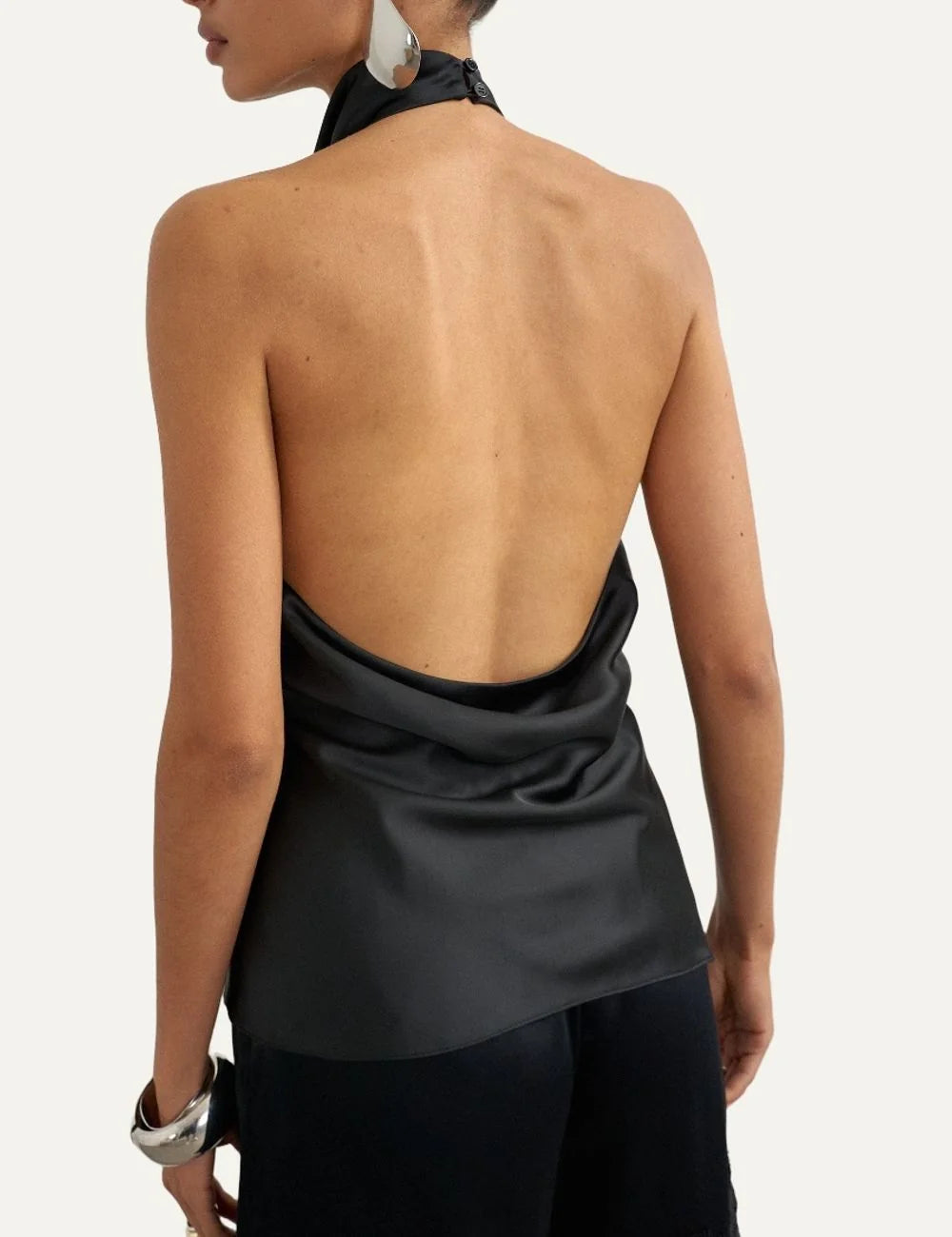 Topshop women's Deima black satin halterneck top with draped cowl neckline back