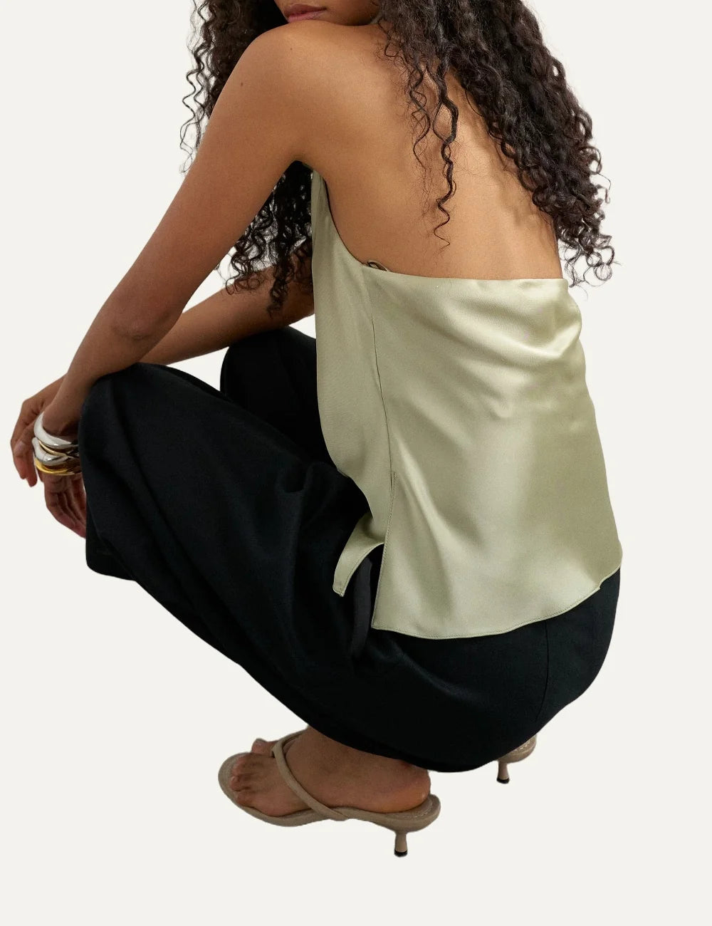 Topshop women's Deima green&nbsp;satin halterneck top with draped cowl neckline back