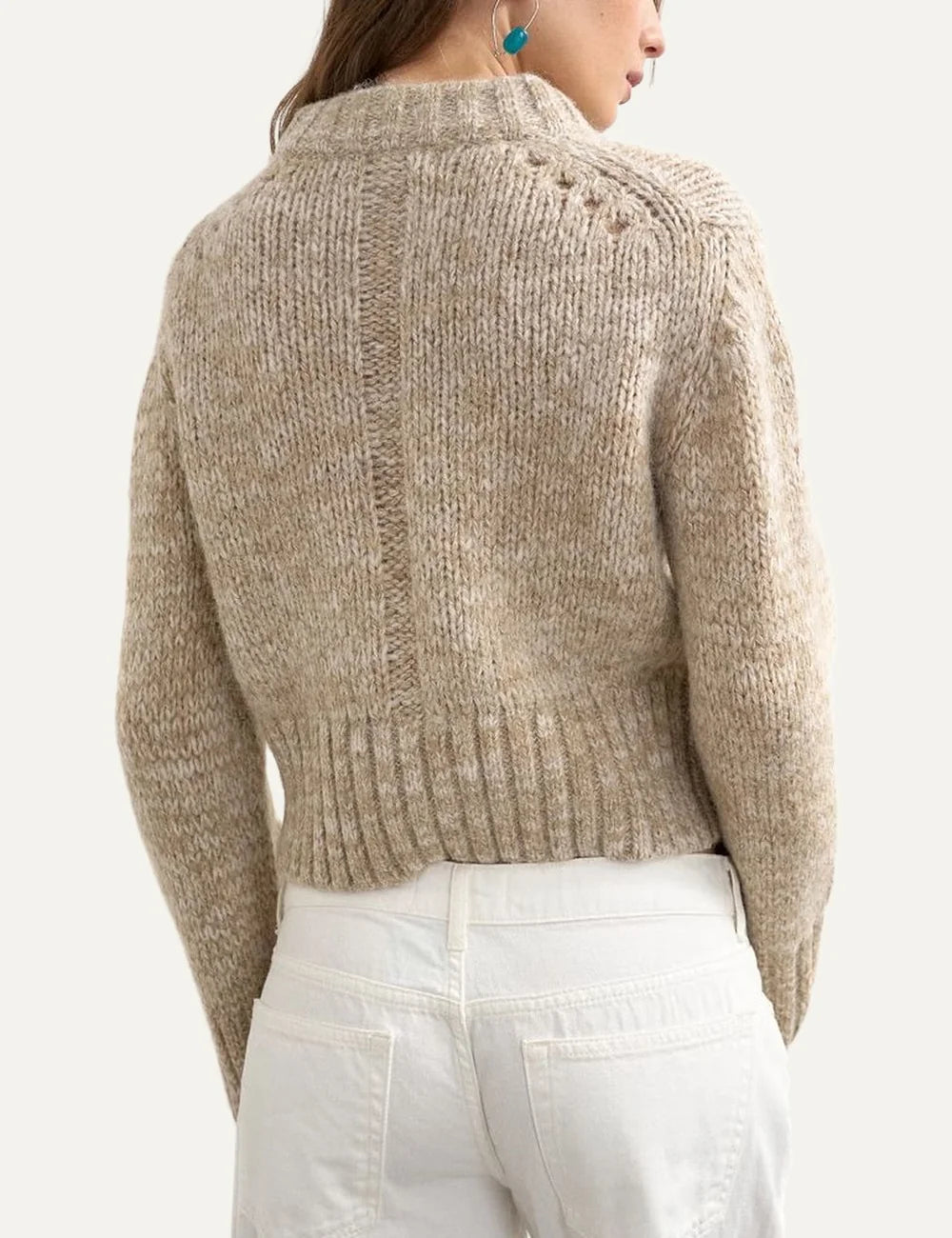 Topshop women's Fiona knitted sweater in oatmeal beige with crew neck, long sleeves and ribbed trims back
