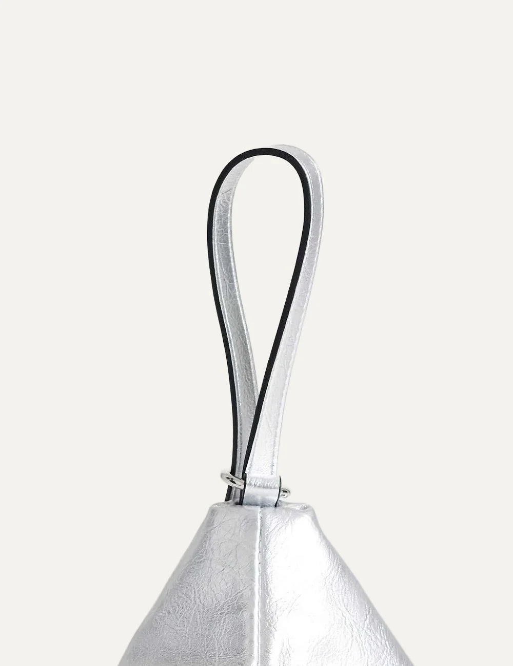 Topshop women's silver metallic triangular Arthur bag with textured finish, loop strap and side zipper top