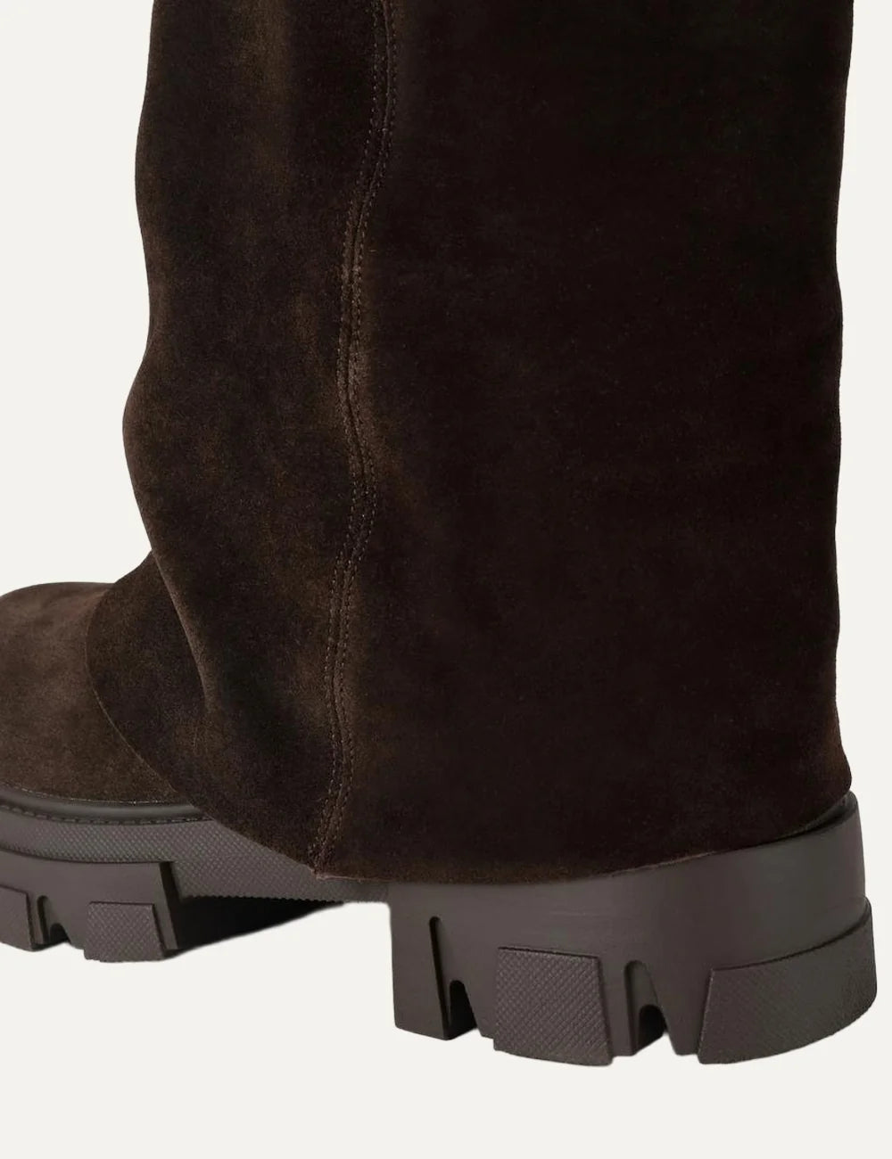 Kurt Geiger London women's Stomp Foldover Crystal boots in dark brown suede with crystal-embellished gold eagle detail and chunky lug sole back