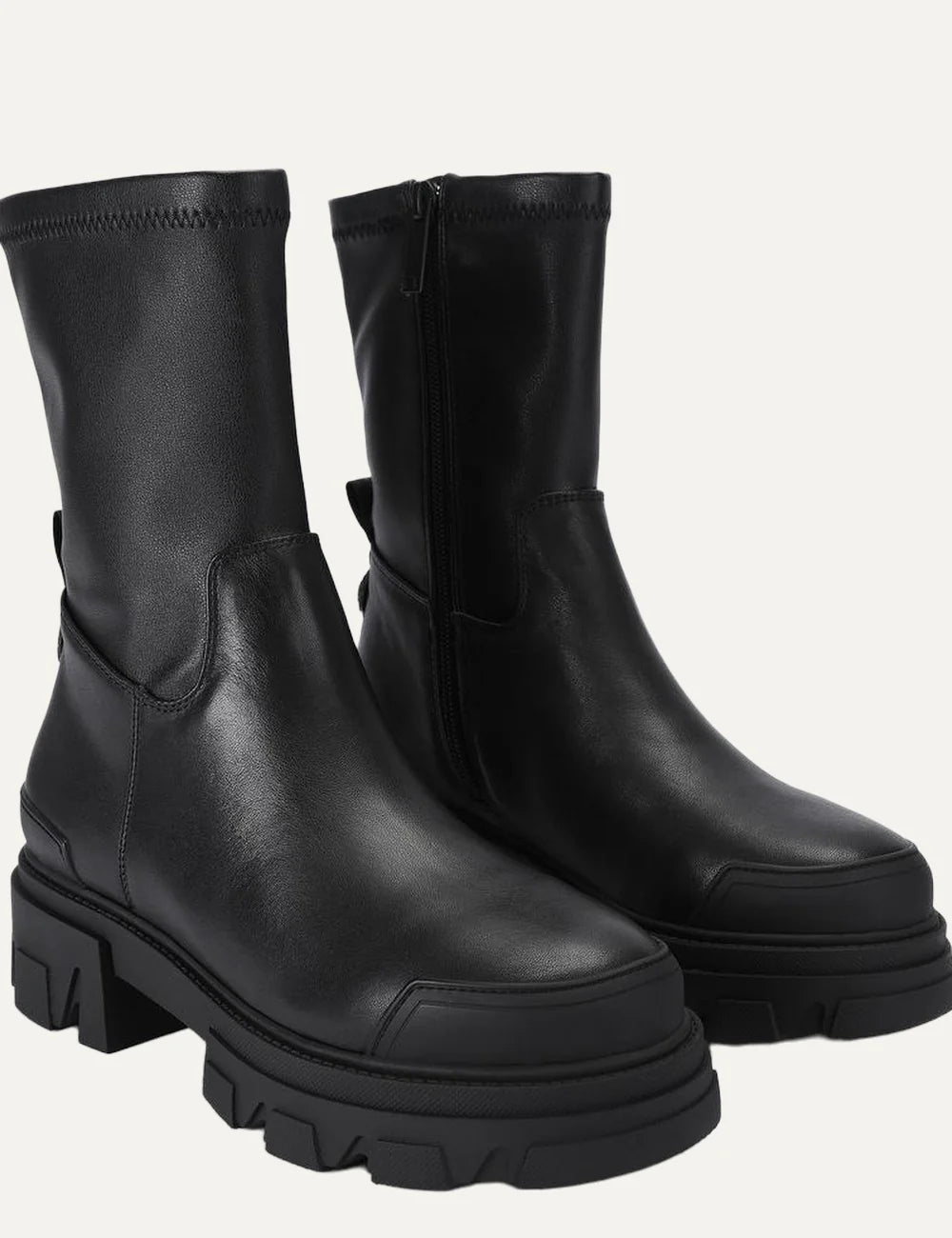 Kurt Geiger London women Stomp Sock black leather ankle boots with chunky sole model