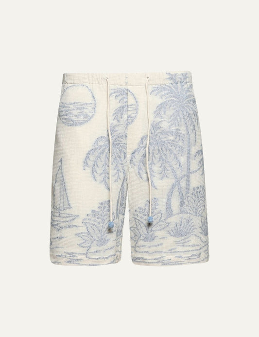 tropical print shorts beige light blue detail product view