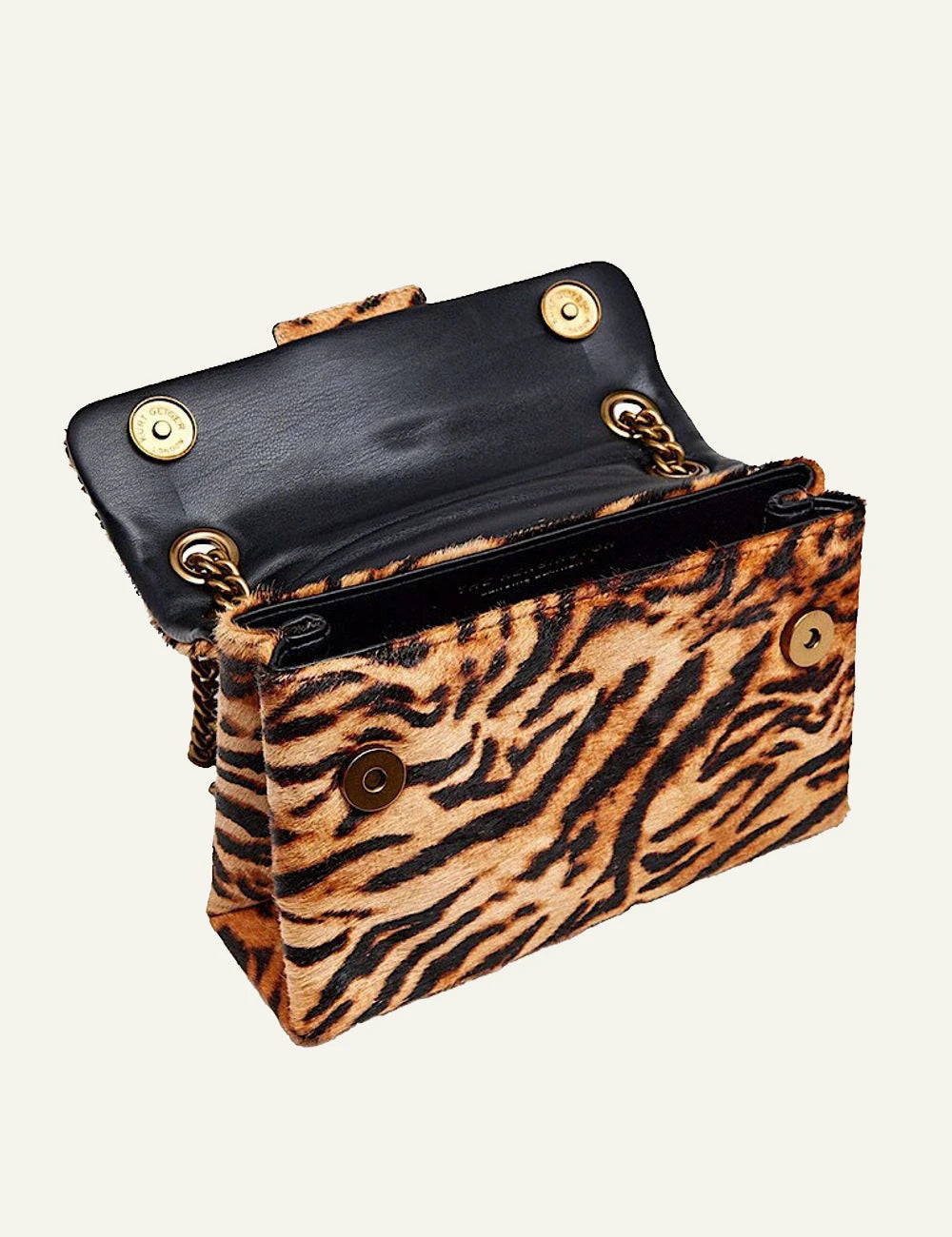 Women's Kurt Geiger Mini Kensington leather shoulder bag with animal print interior view