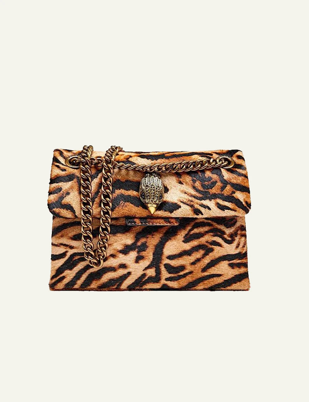 Women's Kurt Geiger Mini Kensington leather shoulder bag with animal print front view