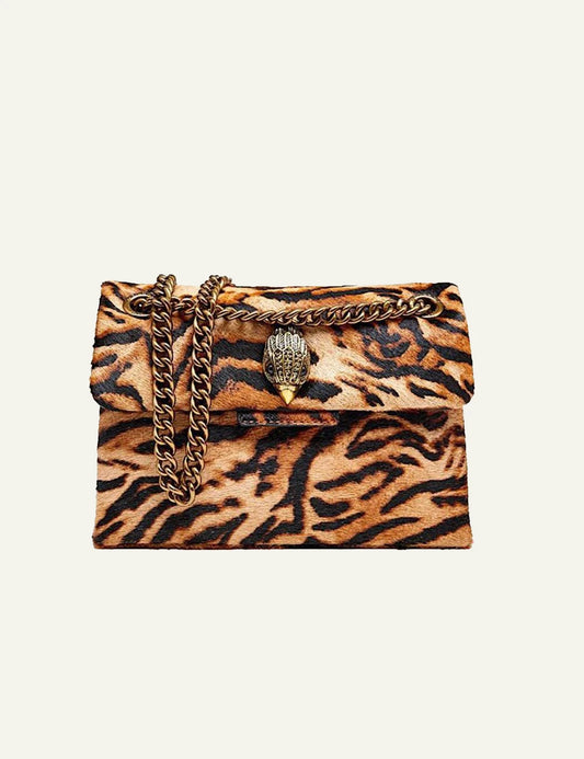 Women's Kurt Geiger Mini Kensington leather shoulder bag with animal print front view
