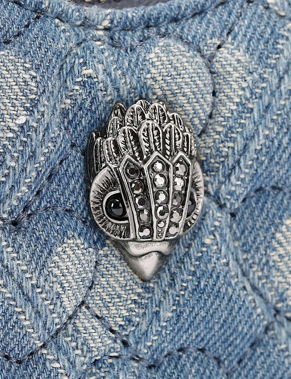 Kurt Geiger Micro Heart denim bag eagle head logo close-up