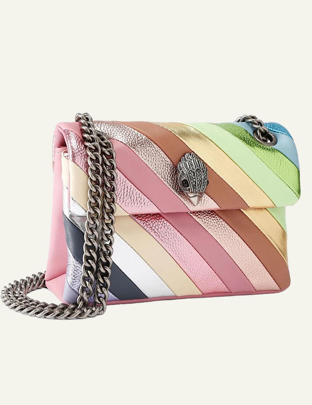 Kurt Geiger quilted leather crossbody bag front with chain strap