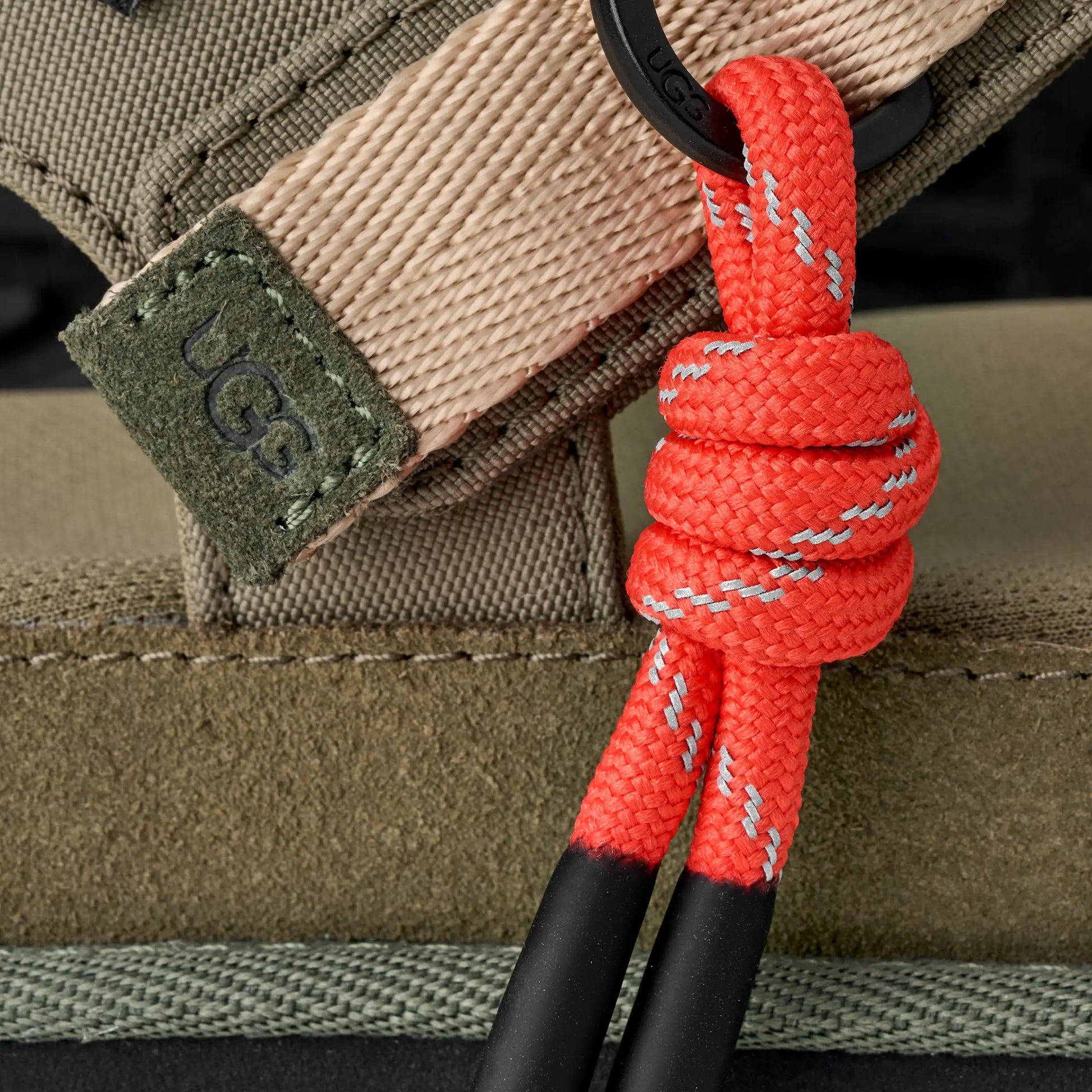 ugg sandal olive cordura strap outdoor sandal detail logo view