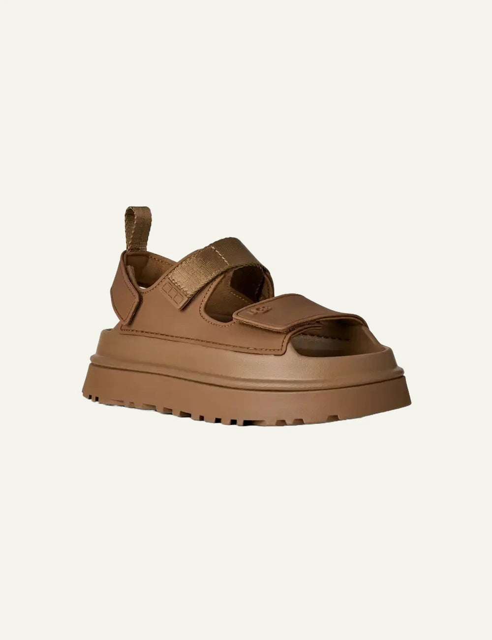 UGG GoldenGlow platform sandal Bison Brown angled view