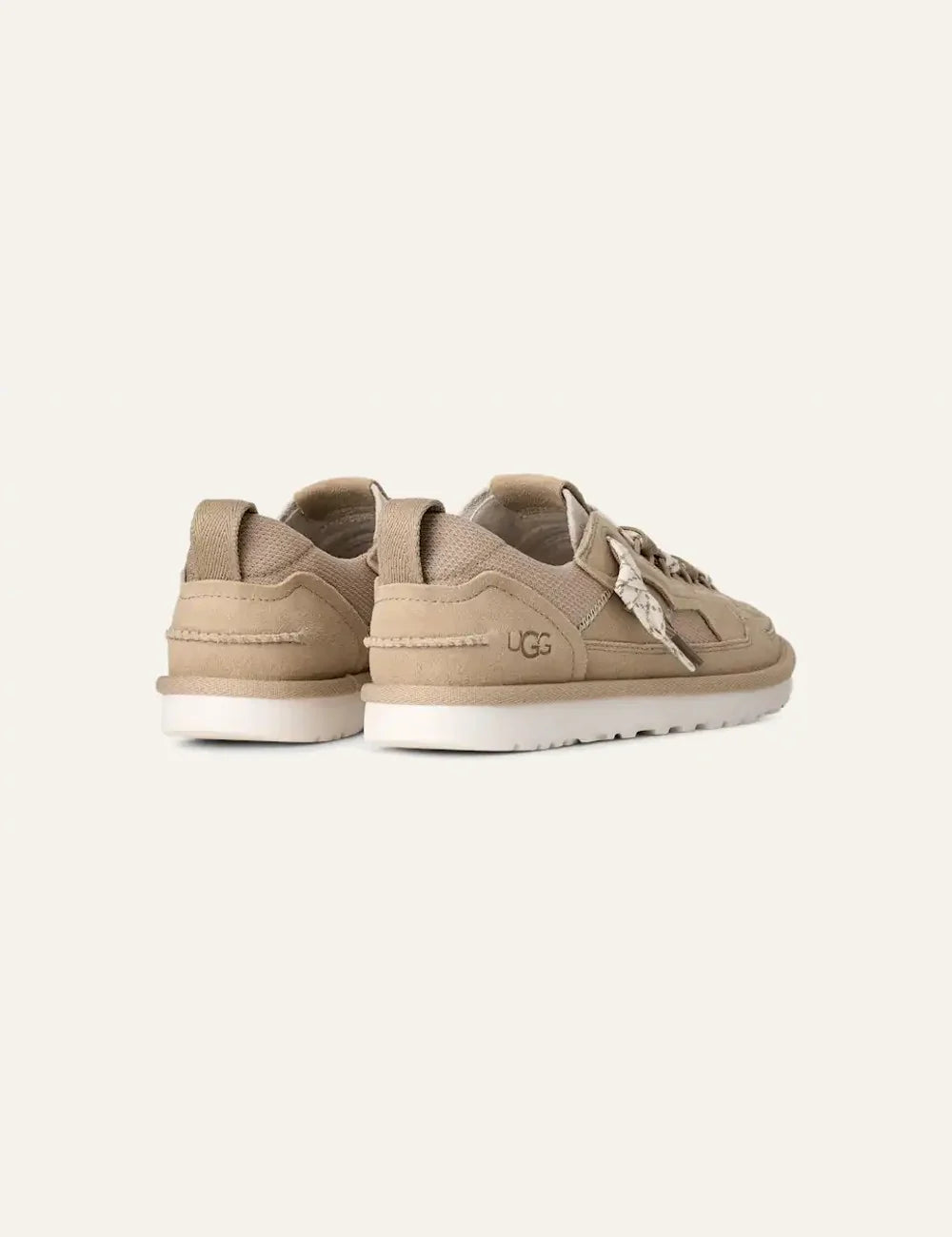 UGG low sneaker beige suede mesh panels back pair view