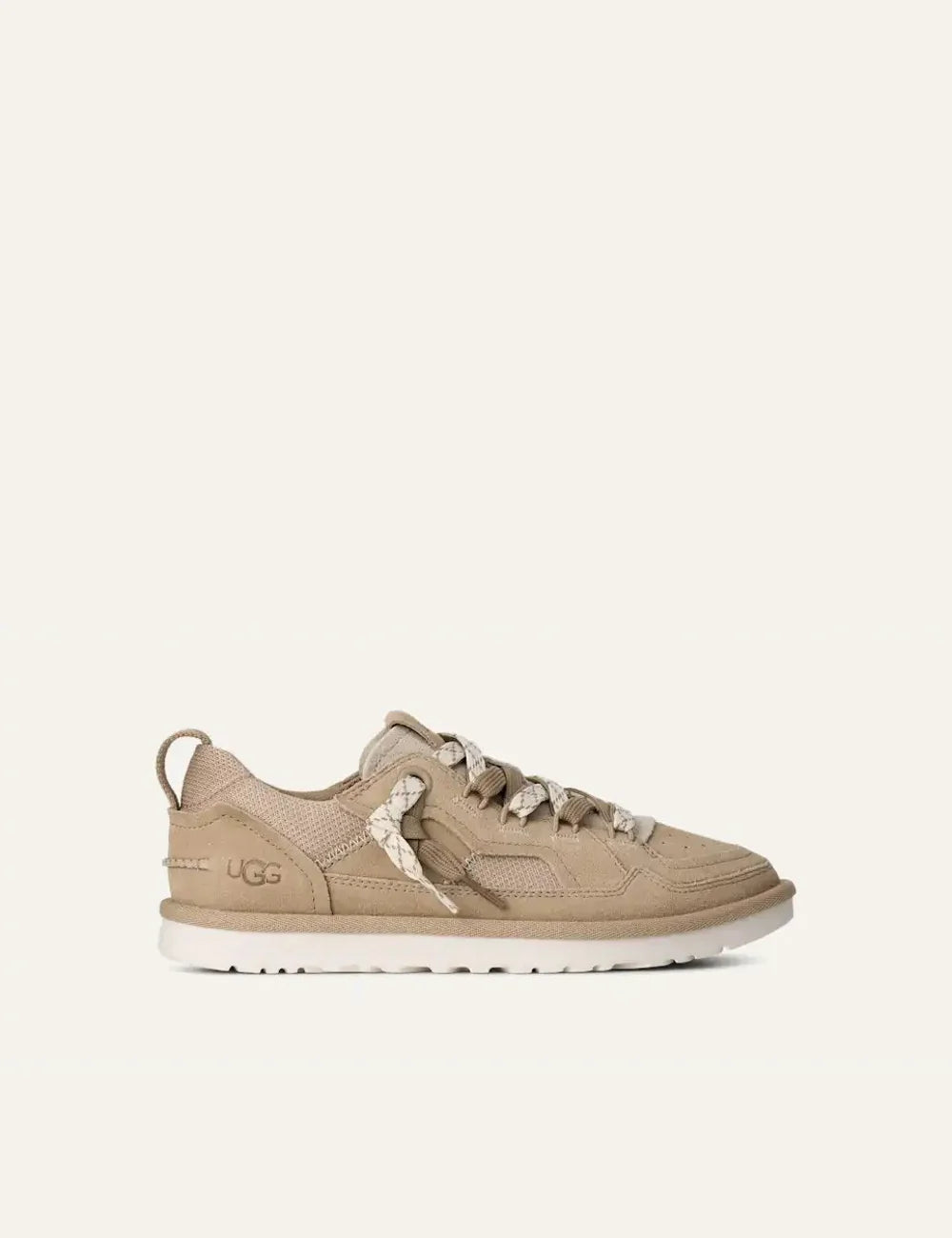 UGG low sneaker beige suede mesh panels side view