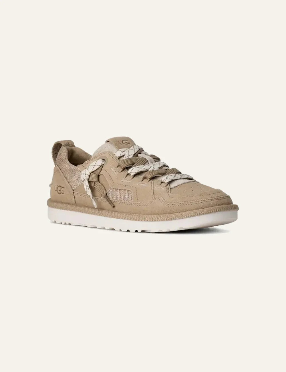 UGG low sneaker beige suede mesh panels side view 2