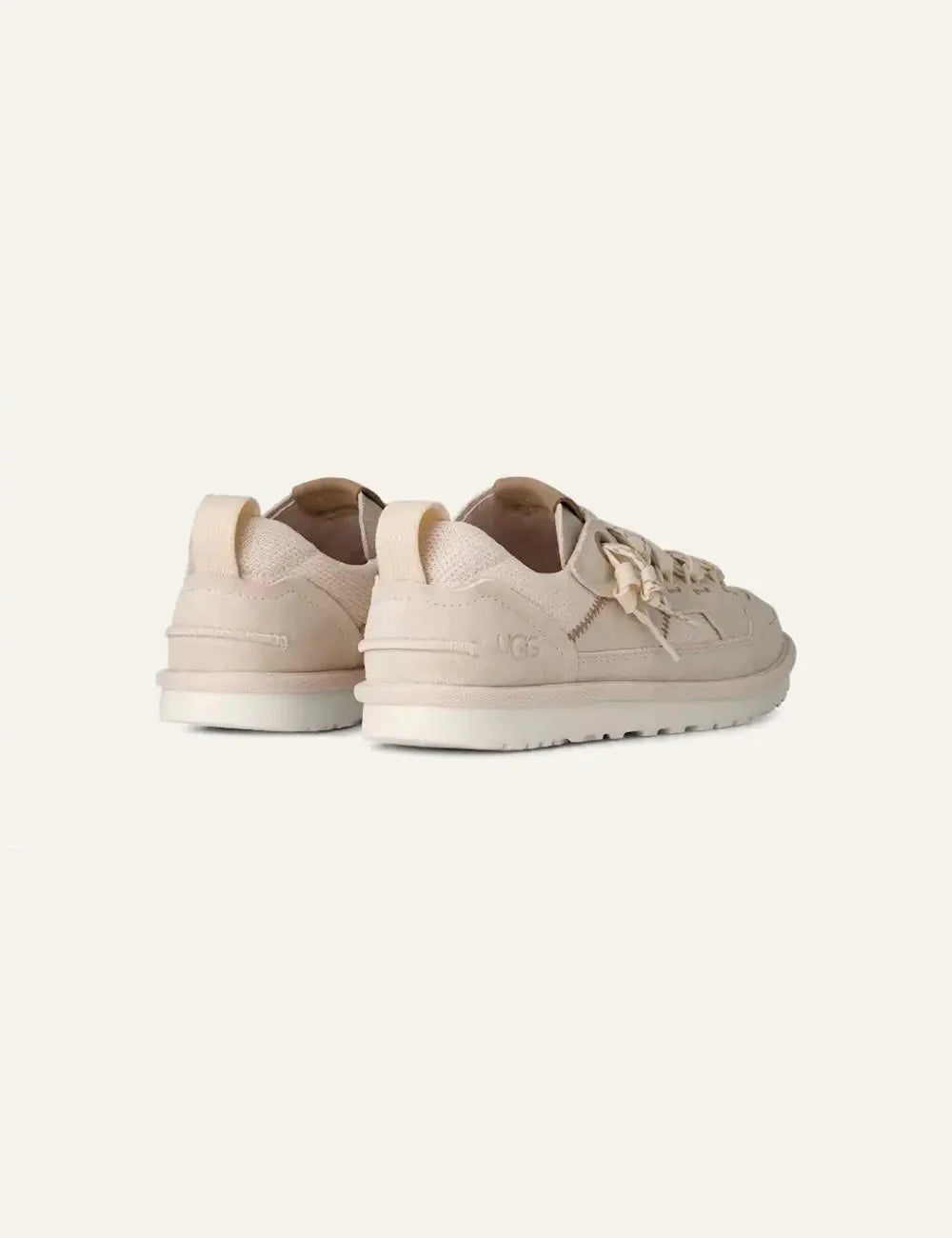 UGG low top sneakers in beige suede and mesh with patterned laces pair view