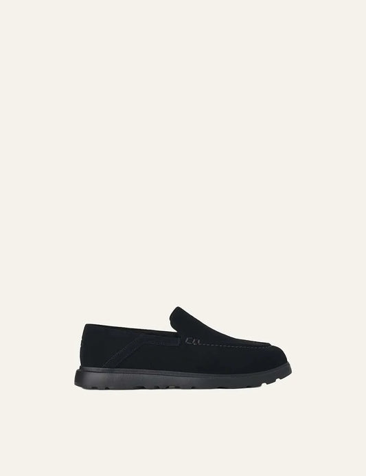 UGG men black suede loafers with moc toe stitching side