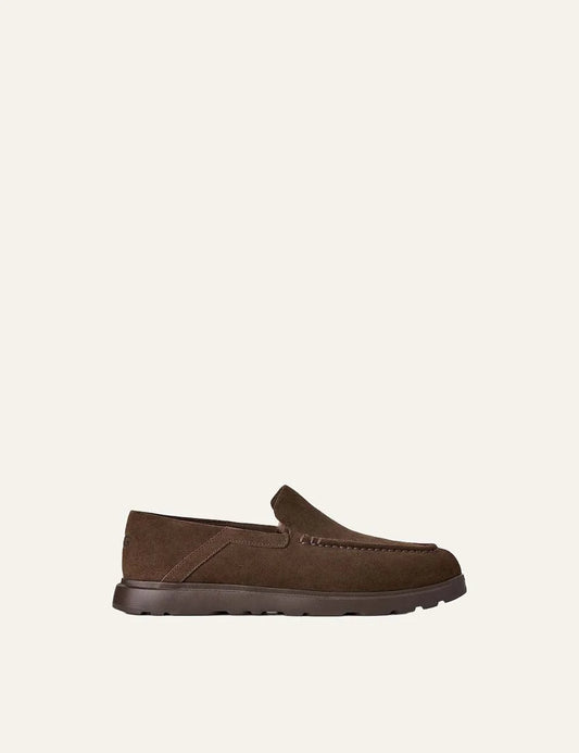 UGG men dark brown suede loafers with moc toe stitching