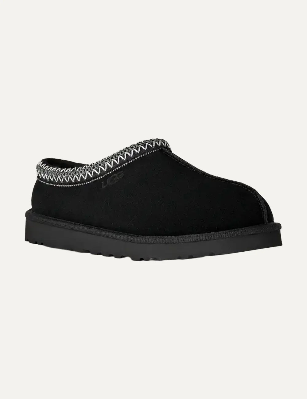 UGG men black suede slippers with sheepskin lining and UGGbraid detail angled