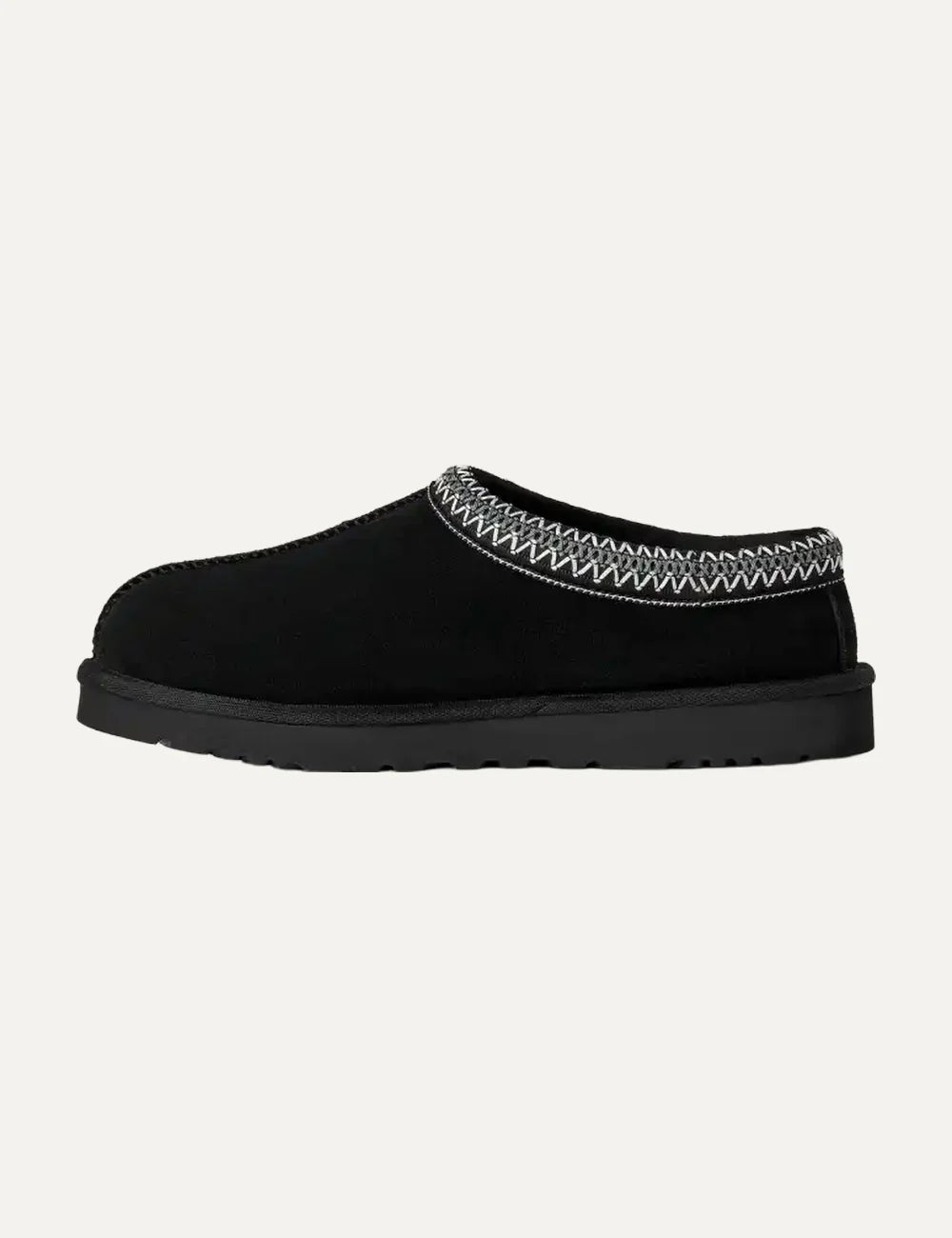 UGG men black suede slippers with sheepskin lining and UGGbraid detail profile