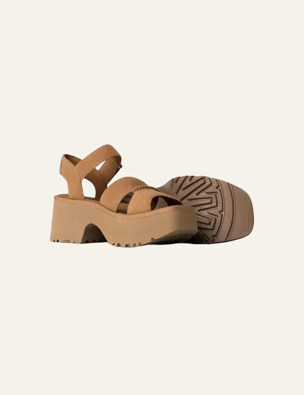 UGG New Heights platform sandal chestnut back angled view