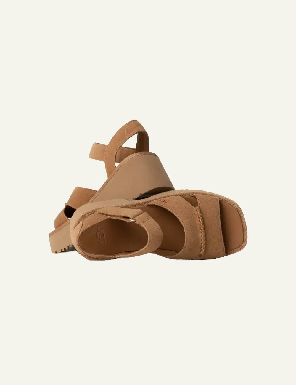 UGG New Heights platform sandal chestnut back top view