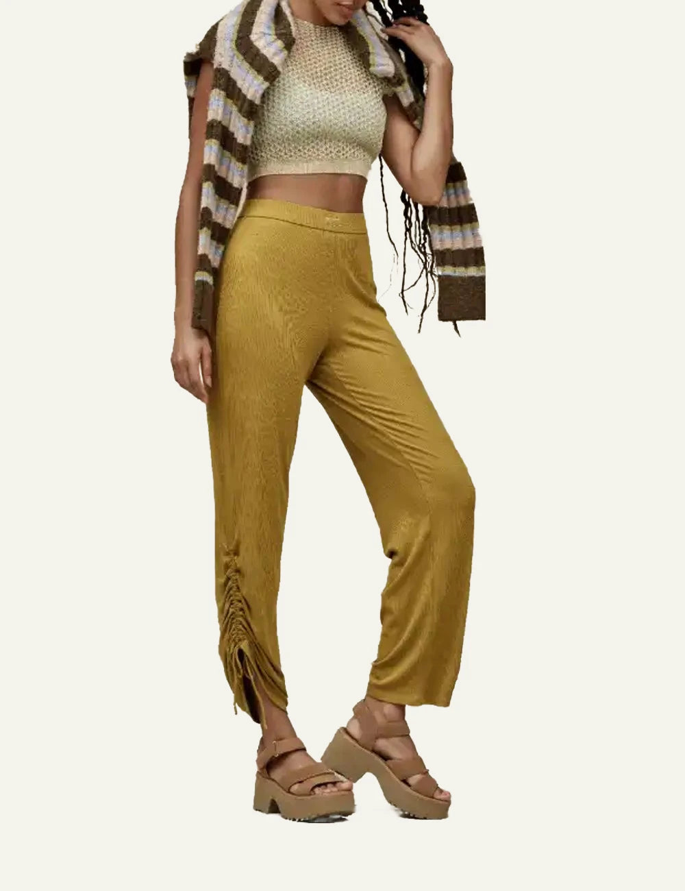 UGG New Heights ankle strap platform sandal suede chestnut side view model