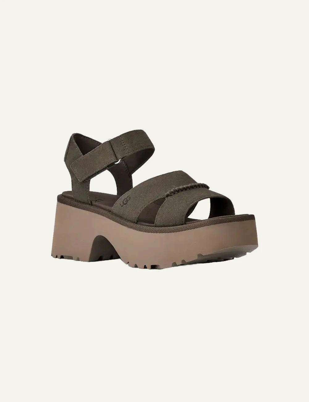 UGG New Heights ankle strap platform sandal suede Dense smoke angled view